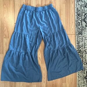 Charlie Paige Blue Tiered Cotton Wide Leg Palazzo Pants